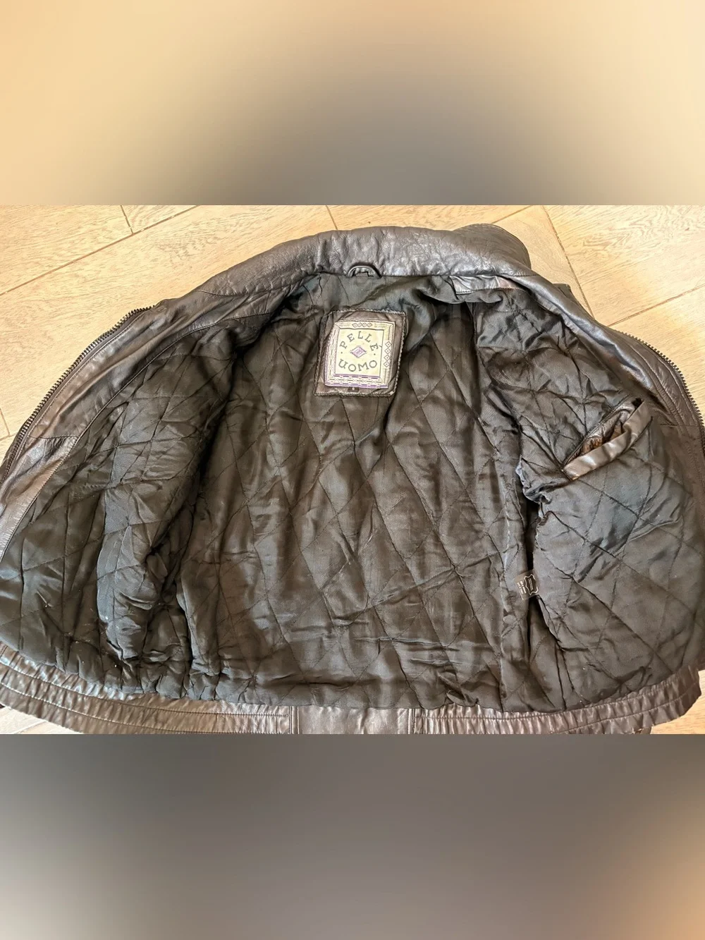 Vintage Pelle Uomo Black Leather Bomber Jacket Size Small Gorpcore Minimalist